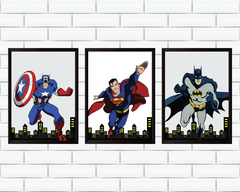 Quadros Super Heróis Batman, Capitão América e Superman