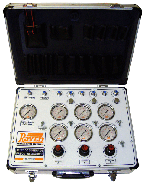 Conjunto de manômetros para teste das válvulas do sistema de freio a ar de caminhões e ônibus Raven 109660