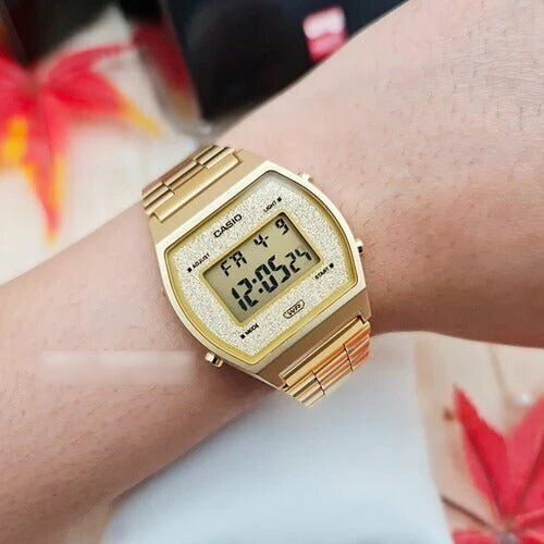 Reloj Casio CA 086 B640WGG 9DF Vintage digital malla de acero Dorado Glitter para Dama WR