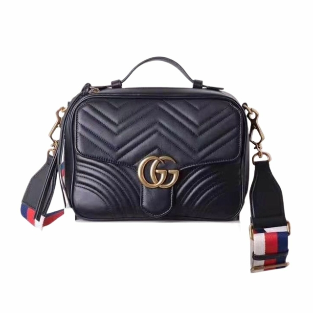 Pronto para enviar] 100% original e autêntica bolsa de ombro Gucci Bolsa de  corrente de padrão de onda Marmont 446744 novo estilo de moda preta e bolsa  elegante UFzC