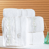 Coleção Aspen branco - Jogo de toalha de banho 5 peças - Jogo de toalha de banho branca com barrado floral bordado