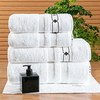 Coleção Berlluzi branco - Jogo de toalha de banho 5 peças - Jogo de toalha de banho branca com barrado bordado em preto