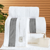 Coleção Galles - Jogo de toalha de banho 5 peças - Jogo de toalha de banho branca com barrado bordado grafite