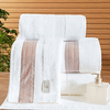Coleção Galles - Jogo de toalha de banho 5 peças - Jogo de toalha de banho branca com barrado bordado rosa chá