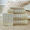 Coleção Luxo - Jogo de toalha de banho palha com barrado aplicado percal 400 fios bordado 5 peças
