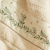 Coleção Olivo enxoval em algodão egípcio - Jogo de toalha de banho 5 peças - Jogo de toalha de banho palha com barrado bordado verde e palha