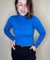 Blusa básica de tricot canelado azul