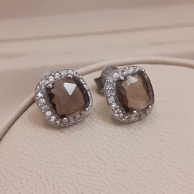 Aros en plata 925 con topacios fumé y cubics