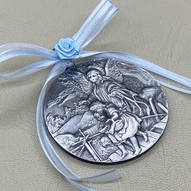 Cunero de plata con la oración del ángel de la guarda para bautizos