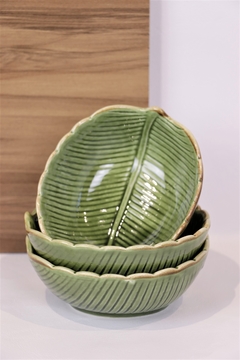 bowl de cerâmica folha verde