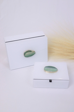 caixa vidro branco com pedra ágatha verde - comprar online