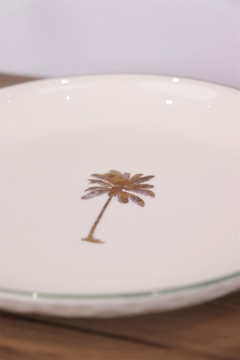 prato de porcelana com silk coqueiro dourado água de côco casa - Les Marie