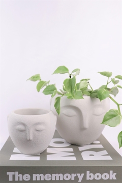 vaso para plantas decorativo faces branco gelo