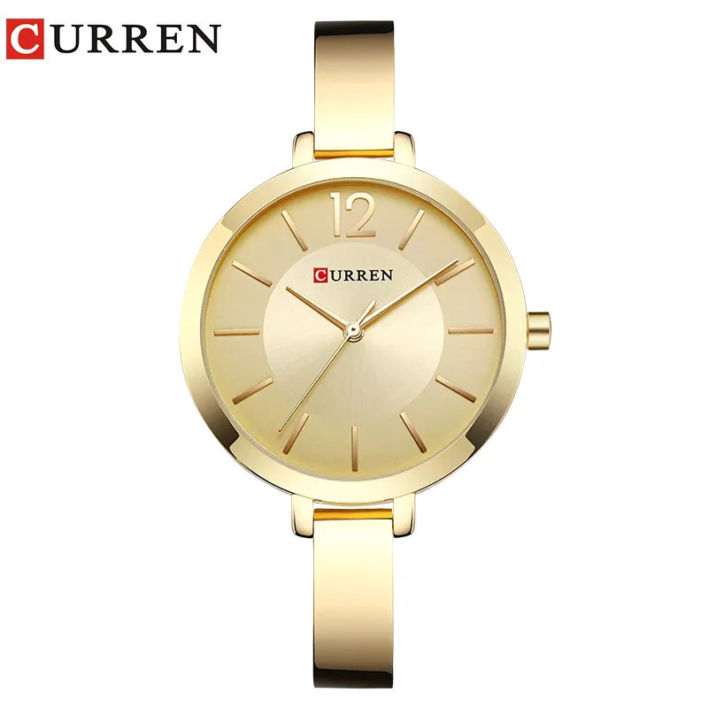 Relógio Feminino Dourado De Pulso Curren Pulseira Metálica Modelo 9012