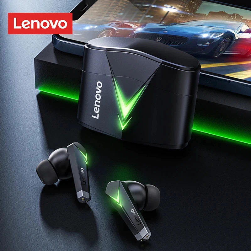 Fone de ouvido in-ear gamer sem fio Lenovo LivePods LP6 preto com luz LED
