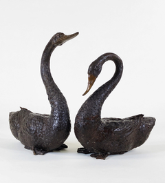 Esculturas chinas de cisnes en bronce