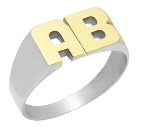 Anillo de Plata 925 y Oro Sello Letras caladas