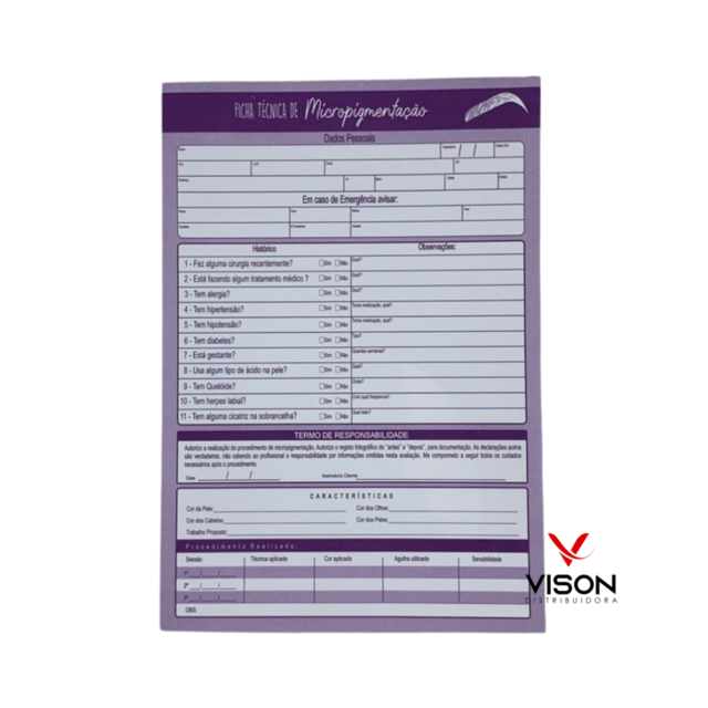 Ficha de Anamnese Micropigmentação - 50 folhas - Acessórios e Ferramentas -  Micropigmentação