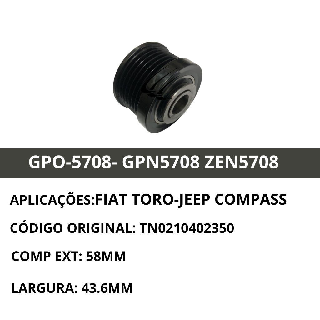 GPO5708 POLIA ALTERNADOR RODA LIVRE FIAT TORO JEEP COMPASS RENEGADE