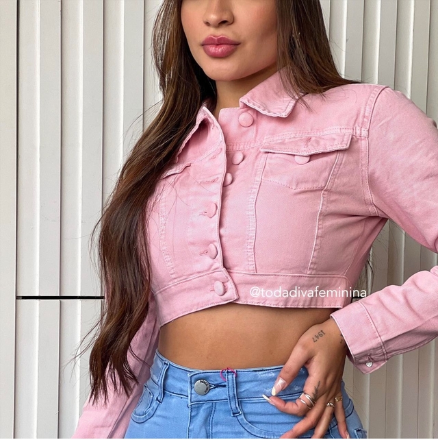 Jaqueta jeans rosa sales claro