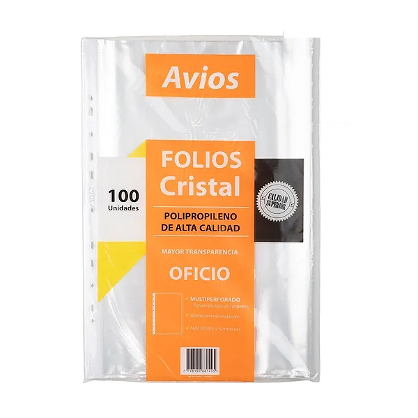 Avios Folio Polipropileno Oficio Cristal Micrones Borde Blanco X