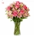Lindo arranjo com astromelias rosas, seis rosas com de rosa no vaso de vidro. Ideal para pessoas queridas.