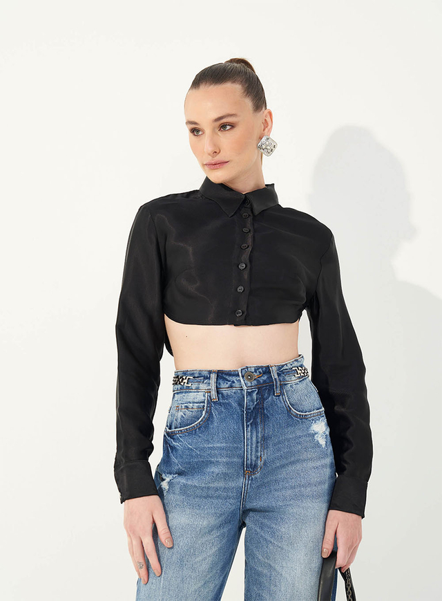 Blusa Cropped Jeans, Compre na Colcci! - Blusa Cropped Jeans