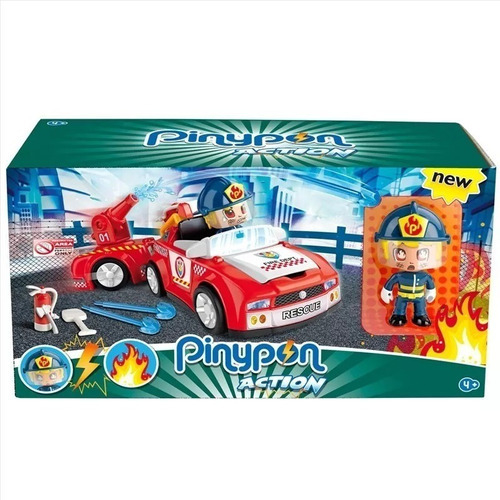pinypon action figura bombero con auto de rescate muneco caffaro 14610