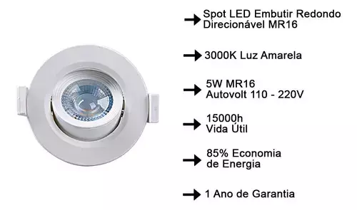 SPOT EMBUTIR REDONDO ALLTOP 5W 3000K (AMARELA)