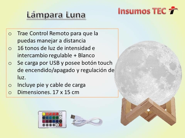 Lampara Luna Velador Led Táctil Recargable Usb 16 Colores Rgb