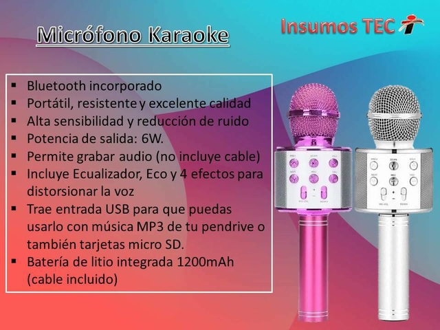 Micrófono Inalámbrico Bluetooth Karaoke USB MicroSD Altavoces