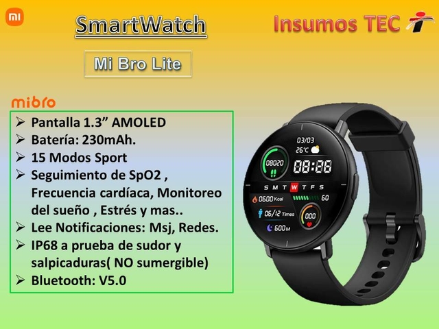 Xiaomi Smartwatch Mi Bro Watch Lite Negro Insumos TEC