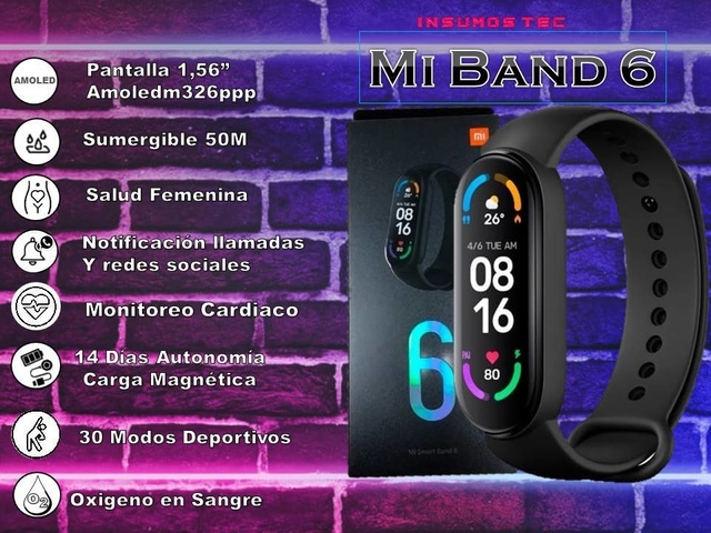 Reloj Xiaomi Mi Band 6 Negro Comprar en Insumos TEC