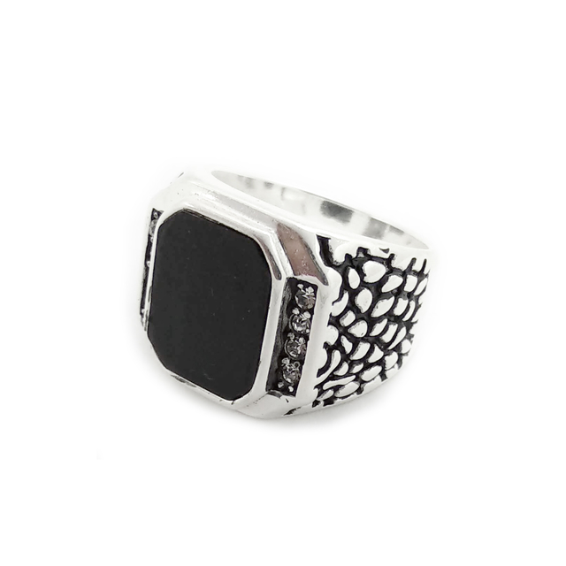 Anillo sello hombre labrado cubic acr lico negro Joyeria Mayorista