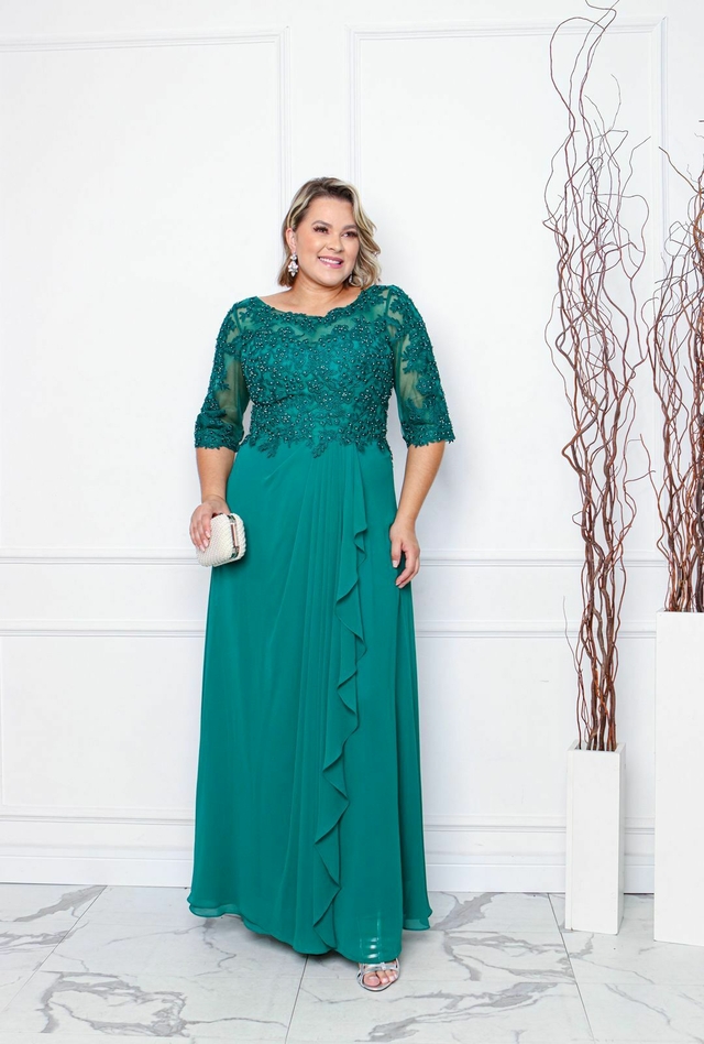 Vestido verde bordado discount