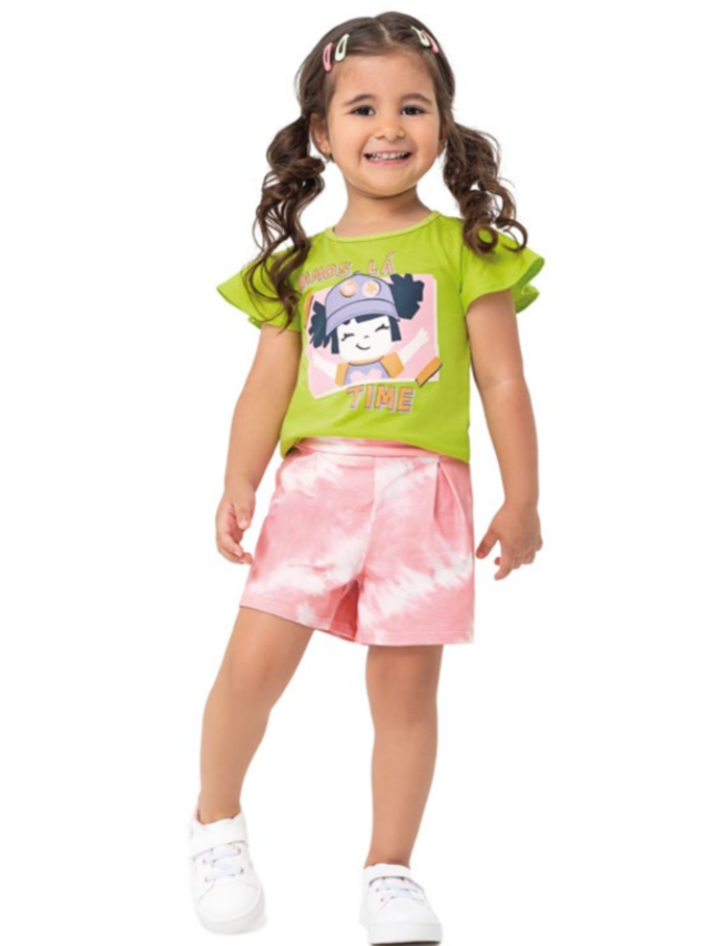 Short Infantil Feminino Cotton Liso Mescla - MalweeBermuda Short Infantil  FemininoRoupas Infantis: Blusas, Camisetas e mais