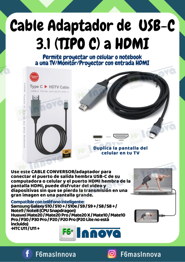 Adaptador de Cable Tipo C con Puerto de salida tipo C a HDMI
