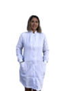 jaleco hospitalar feminino branco acinturado manga longa gabardine punho enfermagem escolar dentista laboratório