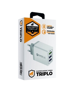 CARREGADOR 3 USB-A TURBO - BRANCO - GSHIELD - Playfix.com.br