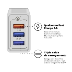 CARREGADOR 3 USB-A TURBO - BRANCO - GSHIELD - comprar online