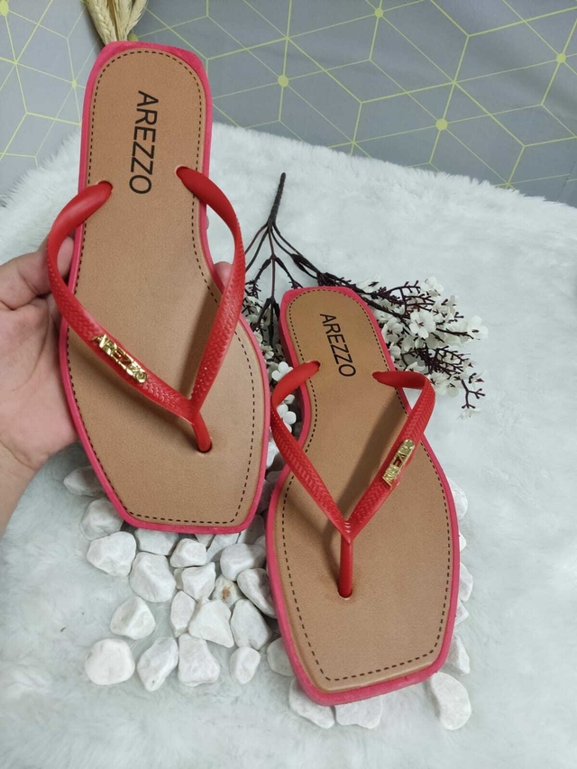 Chinelo Feminino Adulto Arezzo Bico Quadrado Vermelho