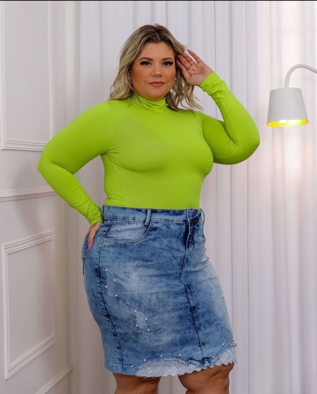 Saia jeans com barra de renda top