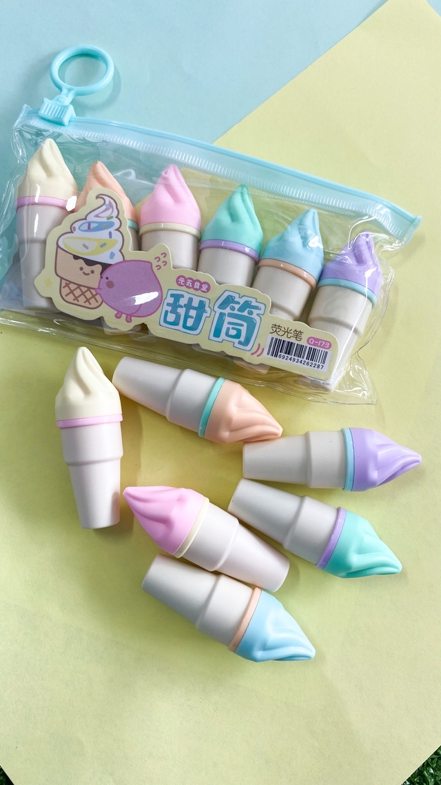 Kit 6 Marca Texto Pastel Duplo Candy Fofo Kawaii Material Escolar - DADOBOX