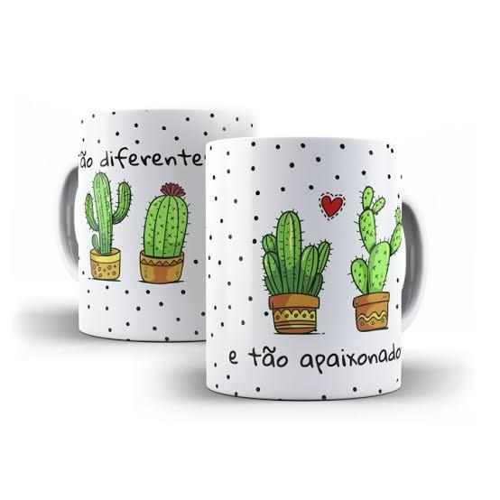 Caneca Porcelana Plantas Flores Flor Cacto Cactos Desenho