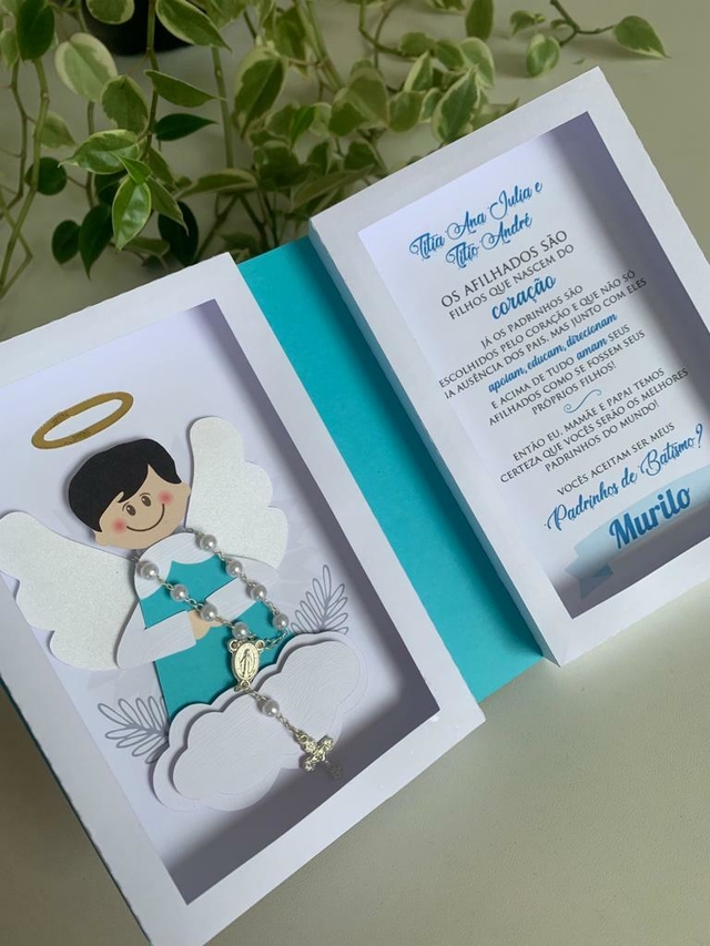 Lembrança Batizado - 12 Cartões para mini terço personalizado com nome -  Batismo