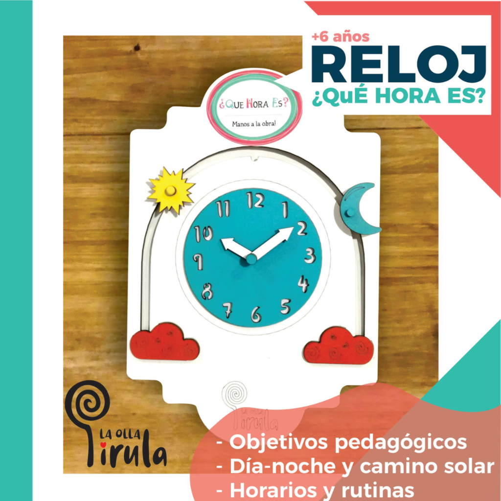 Reloj Madera Encastre Motricidad Fina Aprende Hora Dia Noche