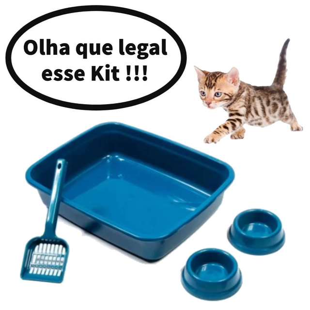 Kit Gato Caixa De Areia Completa Com Pa+2 Comedouro 4 Pecas