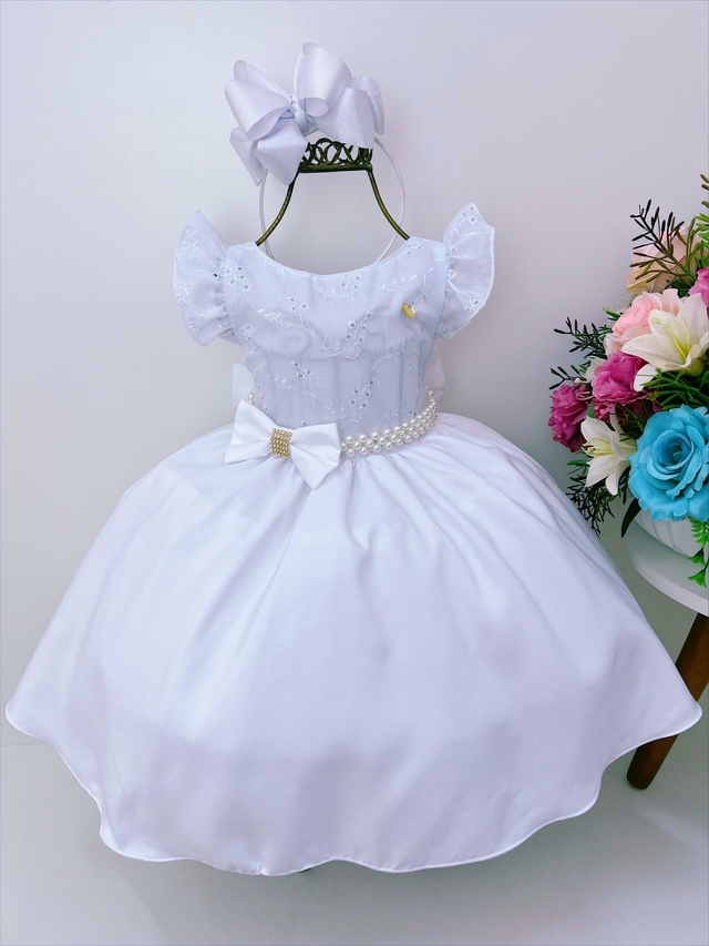 Vestido Infantil Azul C/ Renda Cinto Pérolas Strass Princesa