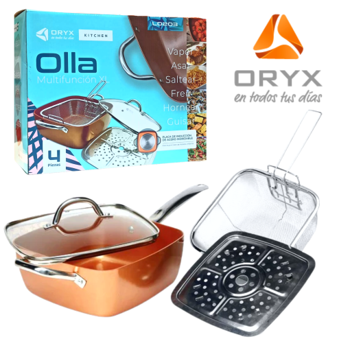 Weisys - OLLA ELECTRICA REDONDA ORYX 1500W Descripción COCINA MULTIUSO •  Cuadrada • Superficie anti-adherente • Termostato ajustable y extraíble  para facilitar la limpieza • 5 niveles de cocción • Tapa de