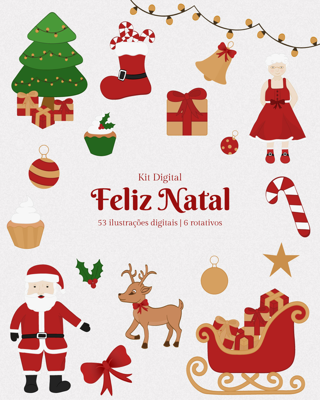 Kit Digital Feliz Natal 1 e 2 Artes Natalina sem fundo Png